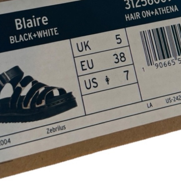 Dr. Martens Blaire Genuine Calf Hair Platform Sandal Black White Size 7 - Picture 10 of 10